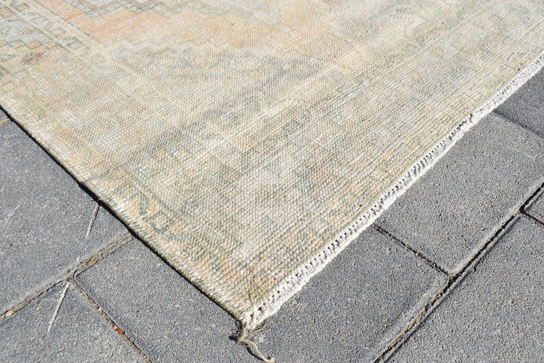 Vintage Turks Oushak-loperkleed 3 x 9: handgemaakt wollen gangkleed afbeelding 8