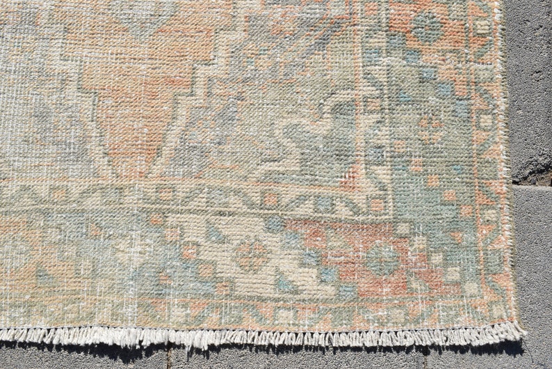 Vintage Turks Oushak-loperkleed 3 x 9: handgemaakt wollen gangkleed afbeelding 7