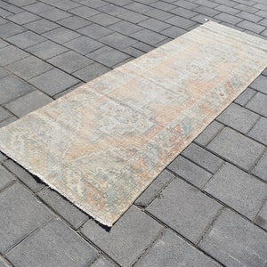 Vintage Turks Oushak-loperkleed 3 x 9: handgemaakt wollen gangkleed afbeelding 1