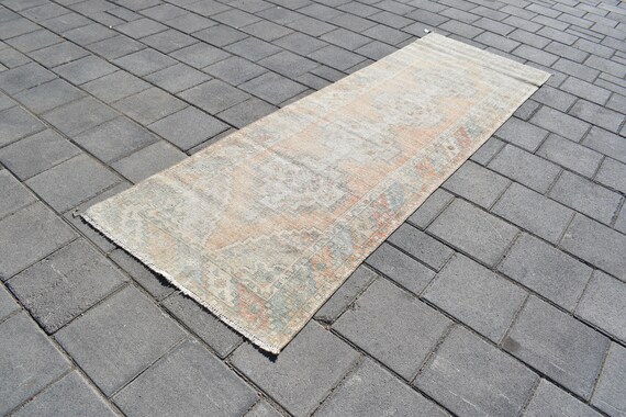 Vintage Turkish Oushak Runner Rug 3x9: Handmade Wool Hallway Rug