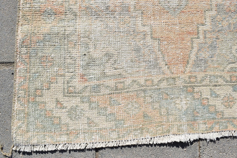 Vintage Turks Oushak-loperkleed 3 x 9: handgemaakt wollen gangkleed afbeelding 6