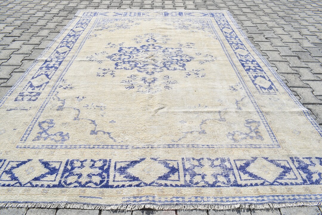 Antique Oushak Rug 5x8: Muted Blue Interior Design Rug - Etsy