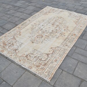 Vintage Oushak Wool Rug 4x7: Handmade Turkish Area Rug