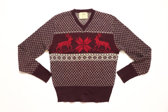 1940s Deer Sweater 40s Wool Pullover 50s Animal Pr
