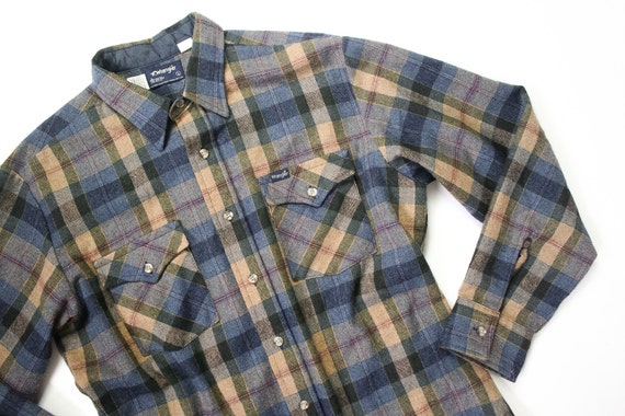 Flannel Shirt 80s Wrangler Wool Blend Plaid Mens Shirt 1980s | Etsy