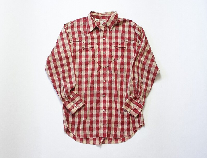 70s DEE CEE BRAND Rare Cut-Out Pockets Western Shirt 1970s Paper Thin Pearl Snap Button Down Mens Shirt Top Plaid Long Sleeve Extra Large
