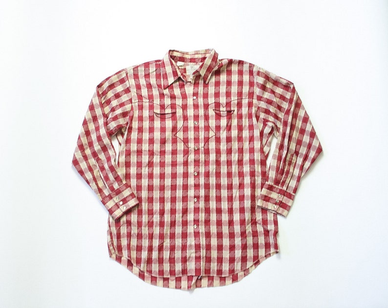 70s DEE CEE BRAND Rare Cut-Out Pockets Western Shirt 1970s Paper Thin Pearl Snap Button Down Mens Shirt Top Plaid Long Sleeve Extra Large