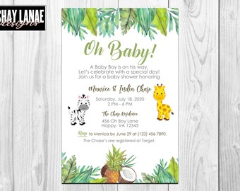 Oh Baby Jungle Baby Shower Invitation | Jungle Baby Shower | Giraffe baby | Zebra baby | Jungle Theme