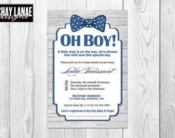 OH BOY Bow Tie Baby Shower Invitation// Bow Tie// Baby Boy// Baby Shower// Little Boy// Wood Invitation