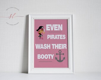 Even Pirates Wash Their Booty Wall Decor// Bathroom Wall | Etsy