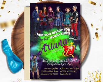 Faire-part de fête Descendants 2// Fête d'enfants// Anniversaire d'enfants// Descendants 2// Carte de remerciement Descendants