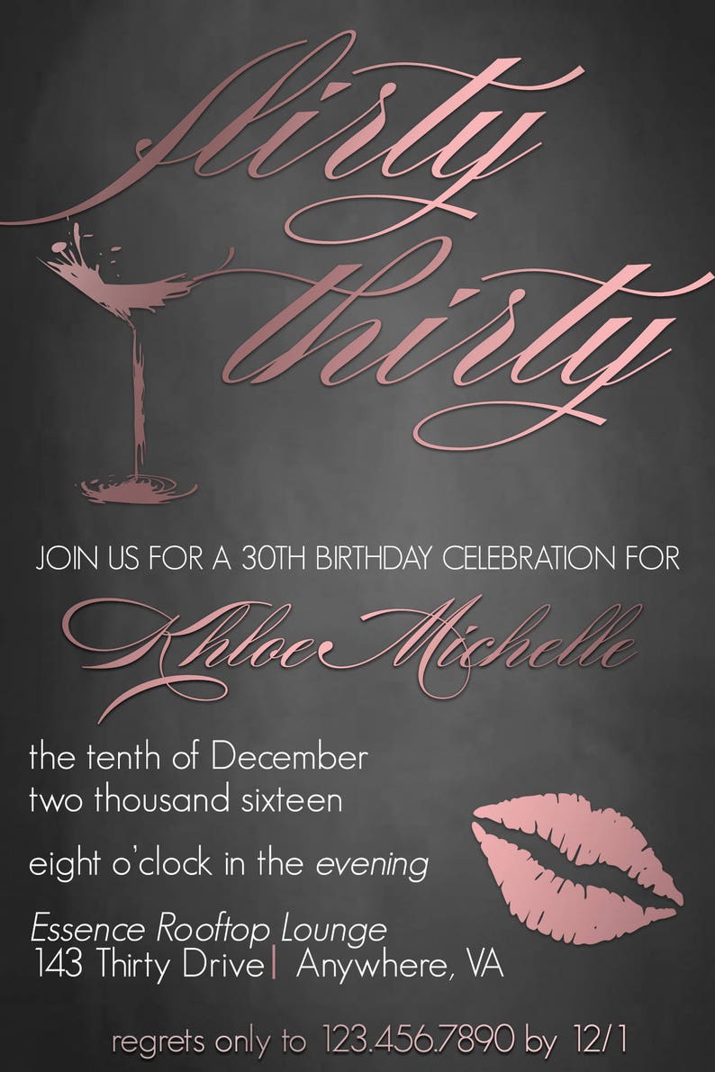 Flirty Thirty Chalkboard Birthday Invitation// Thirtieth - Etsy