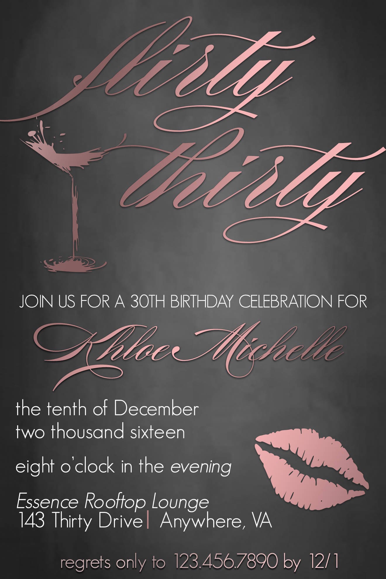 Flirty Thirty Chalkboard Birthday Invitation// Thirtieth | Etsy