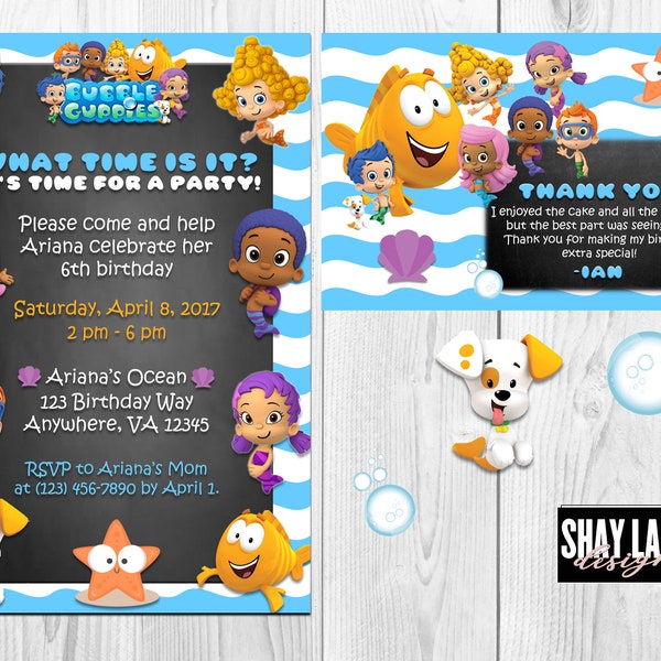 Chalkboard Bubble Guppies Birthday Party Invitation| Bubble Guppies | Kids Party| Kids Birthday| Kids Invitations