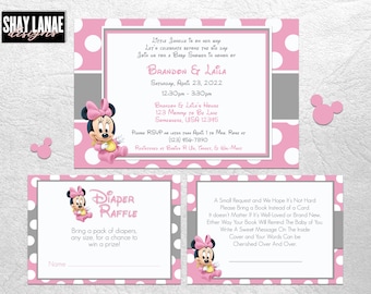 Uitnodiging babyshower Minnie// Minnie-uitnodiging baby// Uitnodiging babyshower// Uitnodiging muis