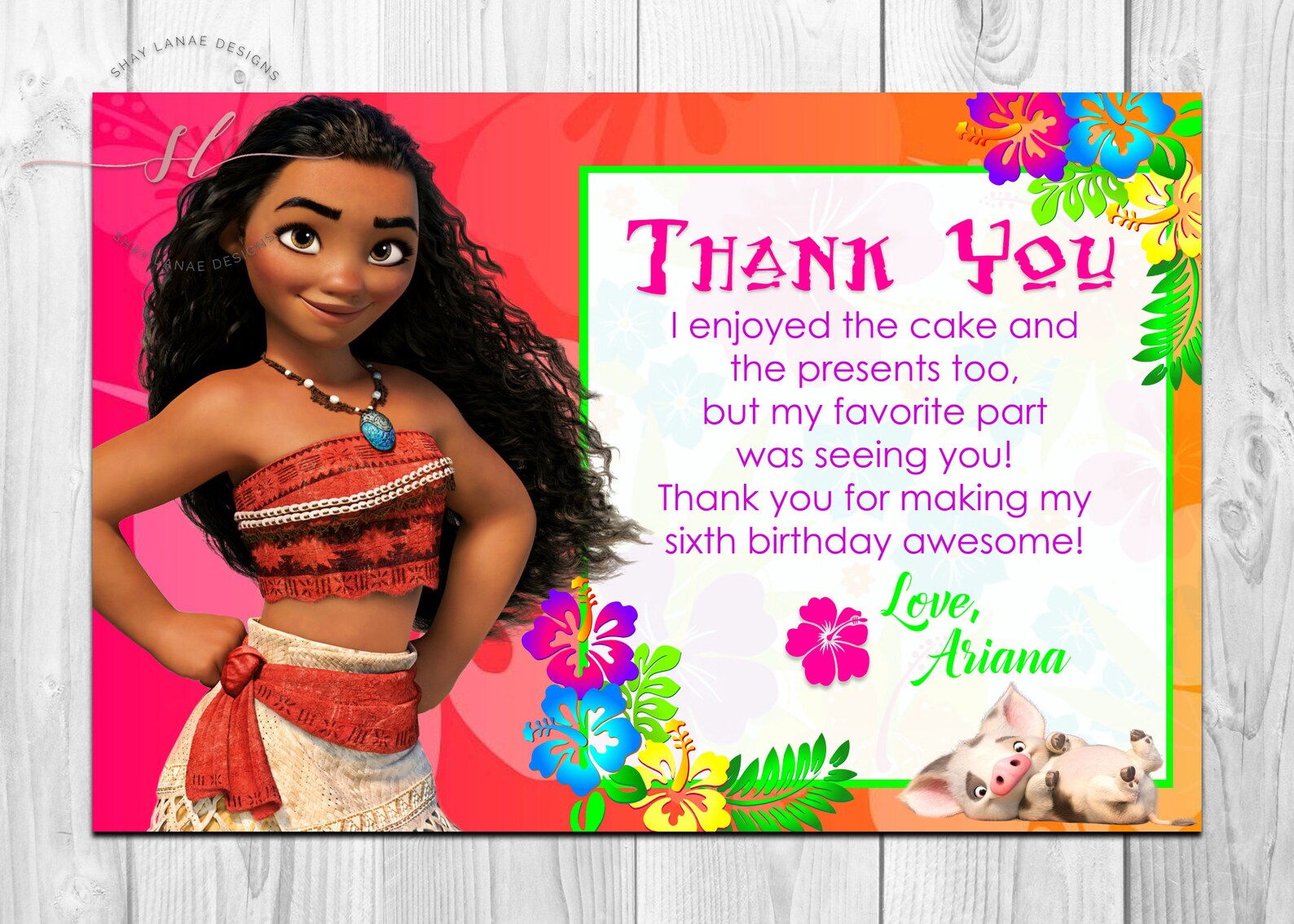Baby Moana &amp; Moana Thank You Card// Kids Thank You Card | Etsy