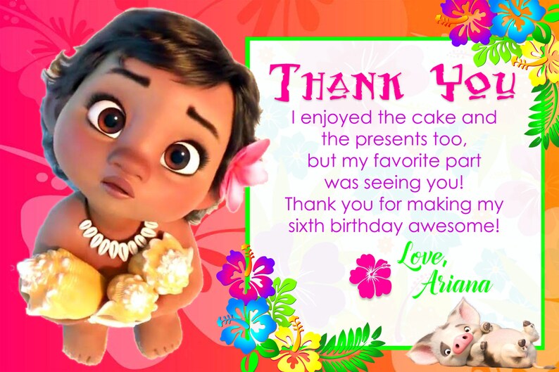 Baby Moana &amp; Moana Thank You Card// Kids Thank You Card | Etsy