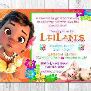 Inbjudan till babyshower med baby Vaiana // Babyshowerpaket // Hawaiitema // Ny bebis // Vaiana bild 2