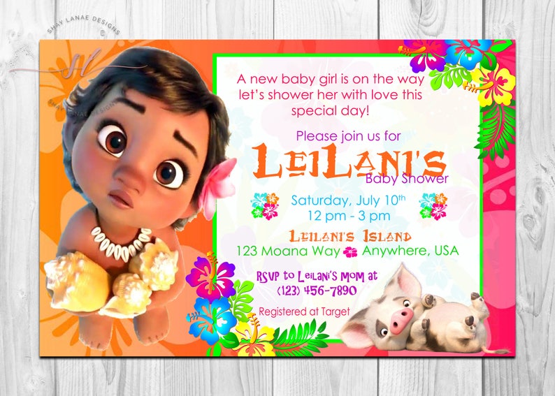 Inbjudan till babyshower med baby Vaiana // Babyshowerpaket // Hawaiitema // Ny bebis // Vaiana bild 2