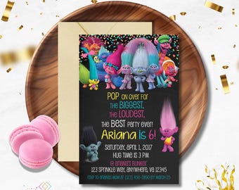 Chalkboard Trolls Geburtstagseinladung // Trolle // Einladungen Kindergeburtstag // Kinderparty
