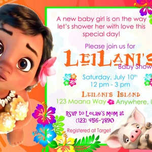 Inbjudan till babyshower med baby Vaiana // Babyshowerpaket // Hawaiitema // Ny bebis // Vaiana bild 3