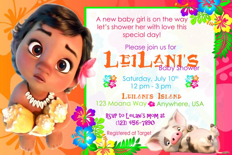 Inbjudan till babyshower med baby Vaiana // Babyshowerpaket // Hawaiitema // Ny bebis // Vaiana bild 3