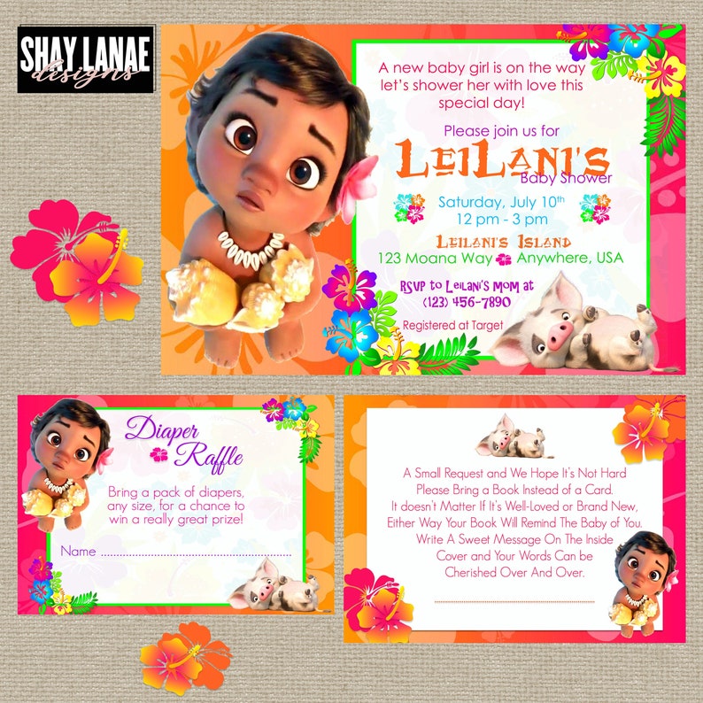 Inbjudan till babyshower med baby Vaiana // Babyshowerpaket // Hawaiitema // Ny bebis // Vaiana bild 1