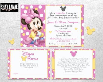 Inbjudan till babyshower med Minnie Mouse-motiv // Babyshower // Prickig // Silhuett // Nyfödd bebis