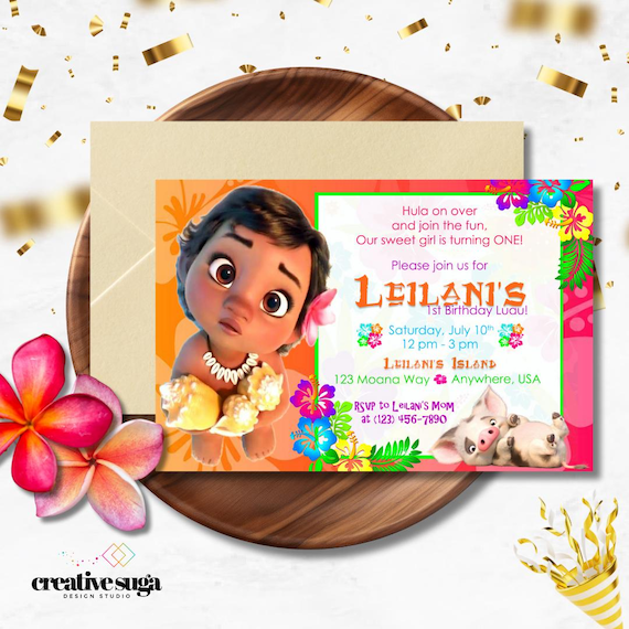 Baby Moana Birthday Invitation// Hawaiian Birthday Invitation// Moana Birthday// Island Theme Birthday