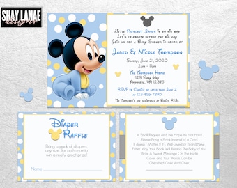 Inbjudan till babyshower med Musse Pigg-motiv // Babyshower // Prickig // Silhuett // Nyfödd // Pojke