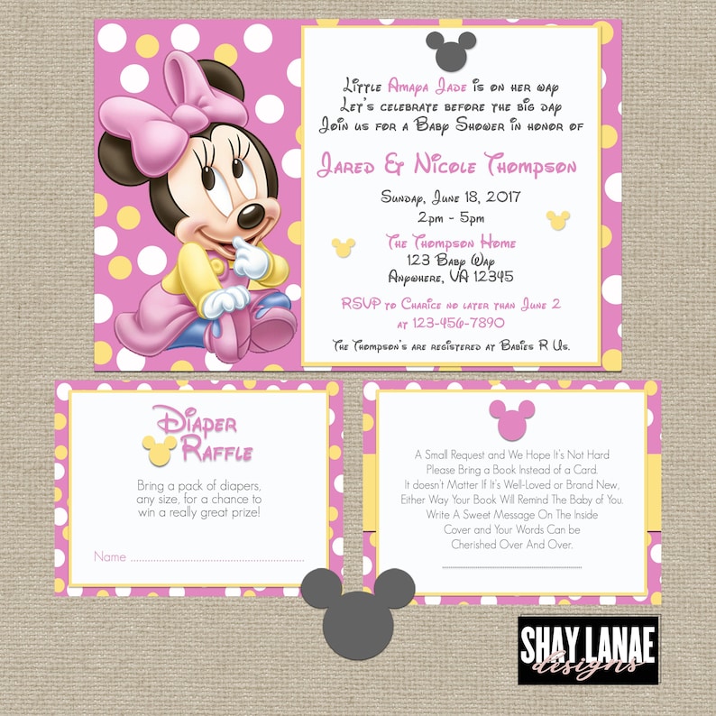 Baby Minnie Mouse Baby Shower Invitation// Baby Shower// Polka Etsy