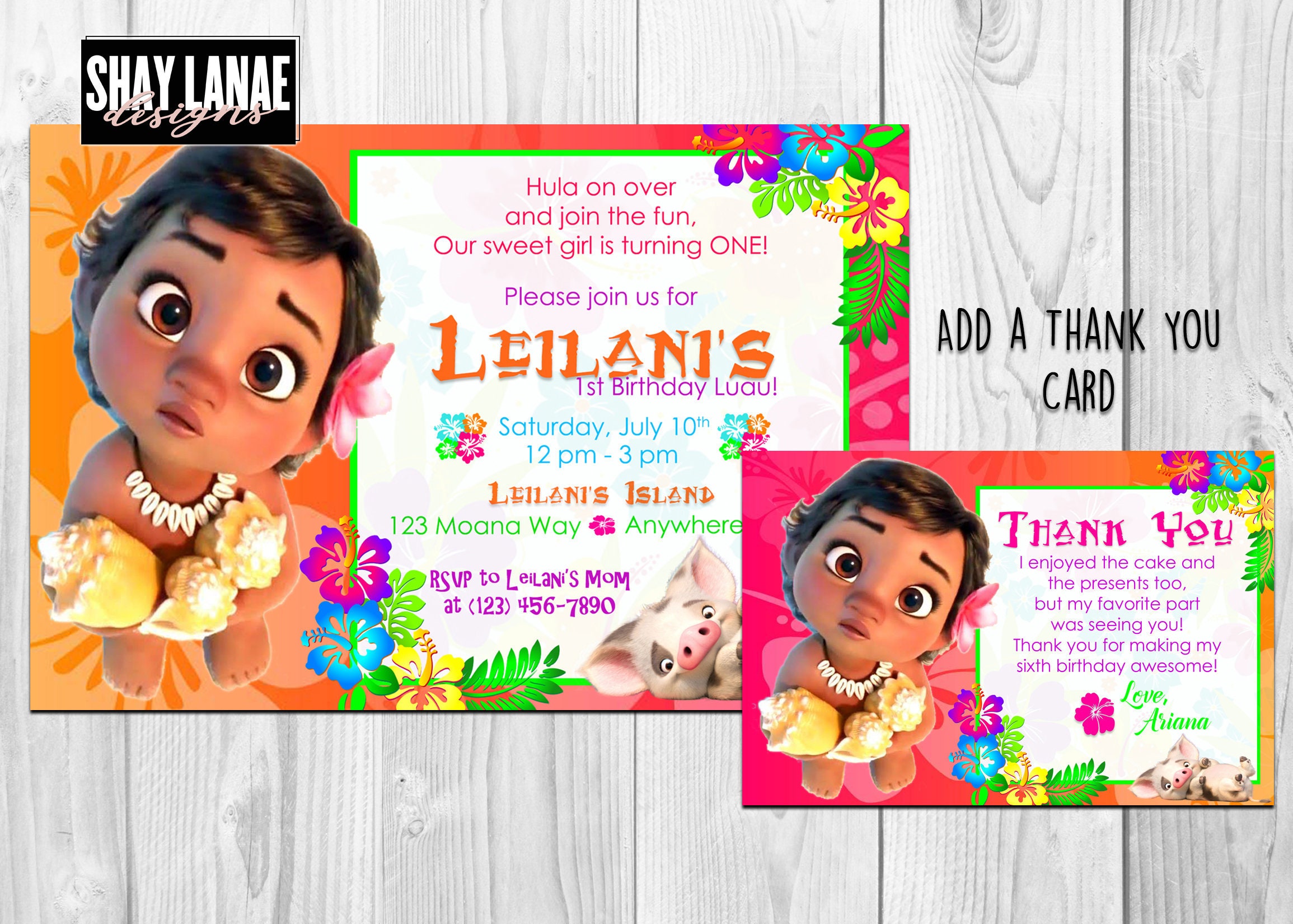Baby Moana Birthday Invitation// Hawaiian Birthday - Etsy