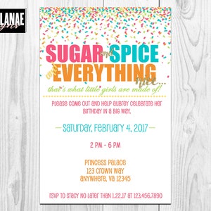Sugar and Spice Birthday Invitation// Kids Birthday// Kids Party// Sugar & Spice