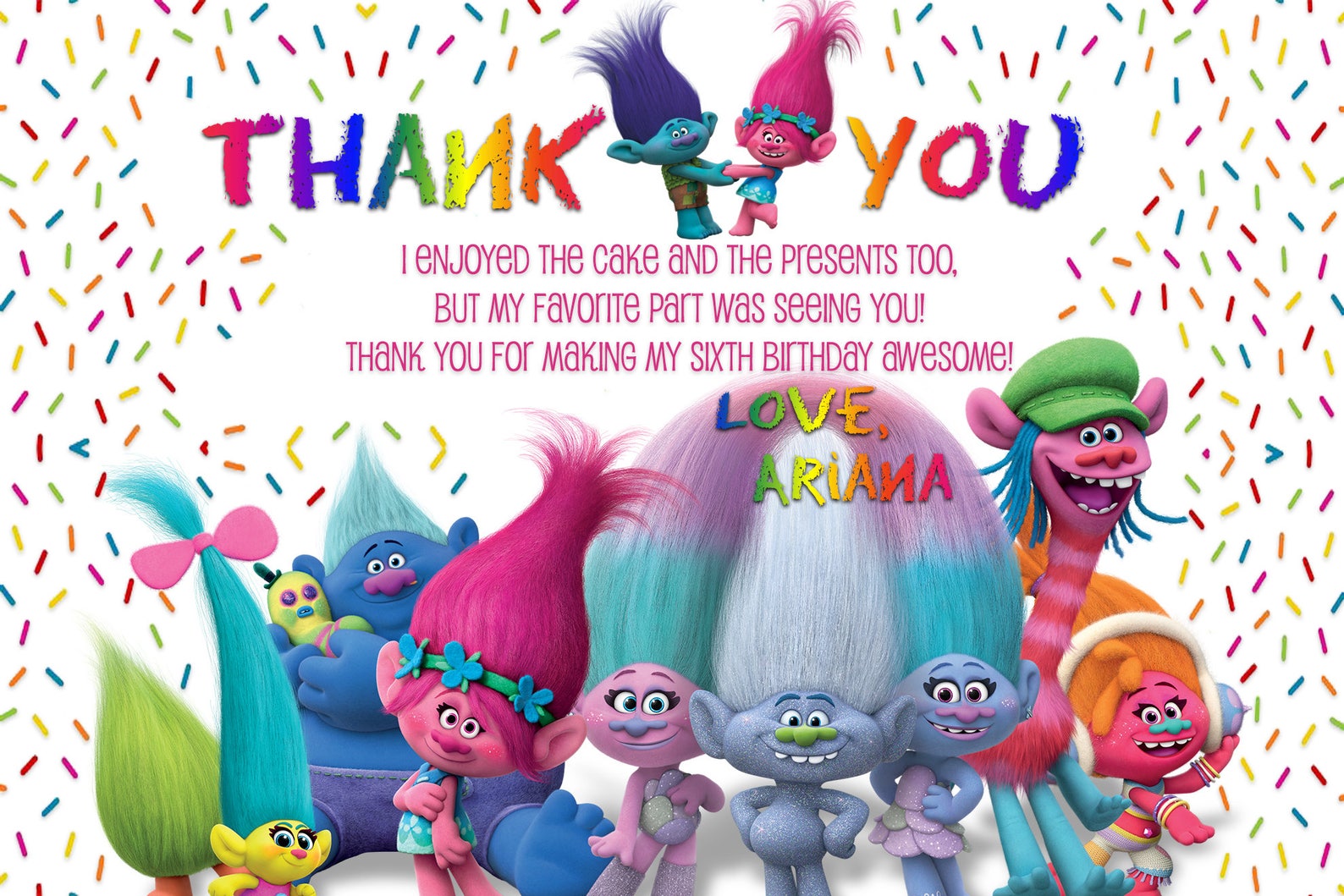 Trolls Thank You Card// Trolls// Kids Thank You Card Etsy