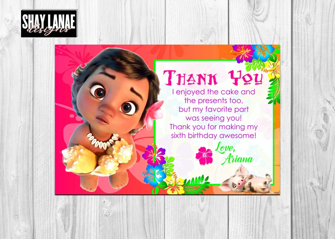 Baby Moana &amp; Moana Thank You Card// Kids Thank You Card - Etsy