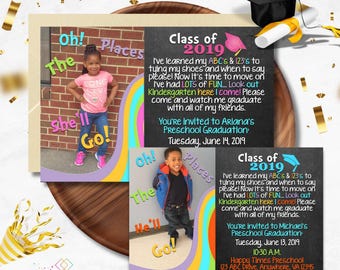 Preschool Graduation Invitation// Kids Graduation// Chalkboard Graduation Invitation// Pre-K Graduation Invitation