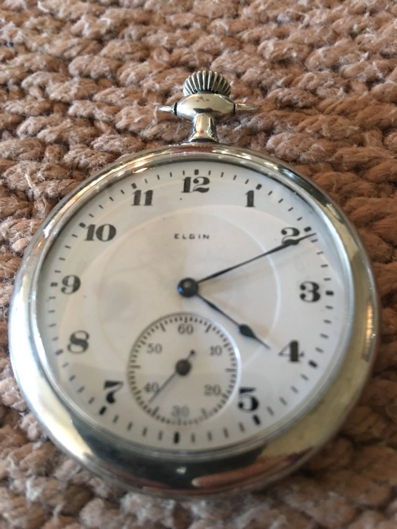 Vintage 12s Nickel Silver Elgin Pocket Watch Etsy