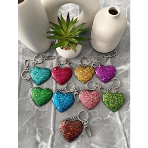 Heart Resin Keychain with Holographic Glitter /Gift Ideas/Charms/Birthday/ Love/Thanks/Luggage/Purses/Mothers Day/Holiday/Bag