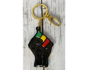 Keychain, Bag Tag, Charm, Book Bag Tag, Black History Hand, Fist Keychain w/Key Ring & Clasp, Gift, Celebration
