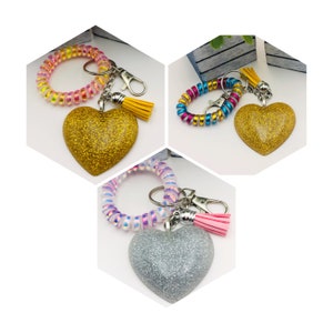 Keychain-Resin Heart, Heart Keychain, Glitter Heart Keychain, Bag Charm, Charm for Bag, Luggage, Gift, Birthday, Thank You, Zipper Charm