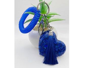 Keychain-Royal Blue Resin Heart(2x2) w/Holographic Chunky Glitter, Charm, Luggage, Purse, Bag Tag, Gift, Thank You, Birthday
