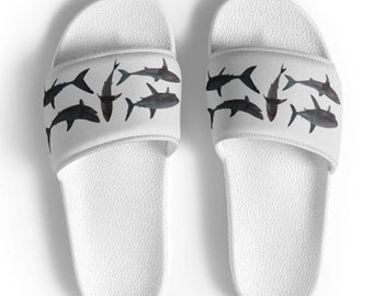 Shark Shoes - Fun Shark Women's slides, shark lover gift, beach wear, funny shark attack slippers