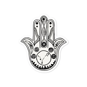Pisces the Fish Horoscope Sticker, Zodiac Sign Hamsa Hand ,with Astrological Constellation - Bubble-free stickers