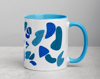 Beach or Condo Coffee or Tea Mug with Color Inside, Ocean Theme mermaids, fish, dolphins and seahorses