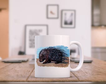 Porcupine mug - Vintage print porcupine mug - coffee mug with porcupine