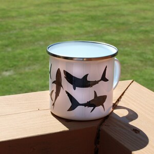 Shark Attack Enamel Mug - Fun Gift for Fisherman - Shark week themed novely but great for all year use