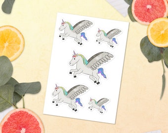 Flying Unicorn Sticker sheet - 5 different sizes for you unicorn lover