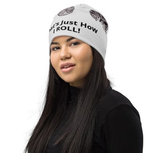 Roly Poly Pill Bug Isopod &quot;that&#39;s just how I roll &quot; all over print beanie hat for her