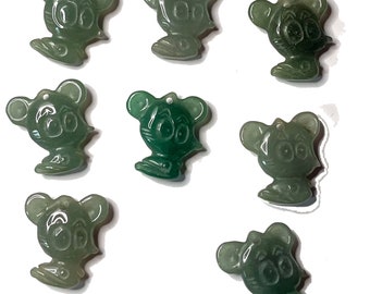 Destash 8 Jadeite Anime Character Pendants - trendy funny mouse mice, green carved stone pendants