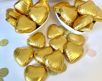 Chocolate Hearts Foil Wrapped Milk Wedding Favour Valentine Anniversary Xmas Silver Red Gold Rose Hot Pink Burgundy Royal Blue Green Copper